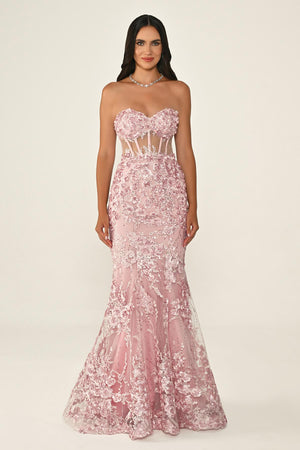 Transparent Strapless Dress with Belt
