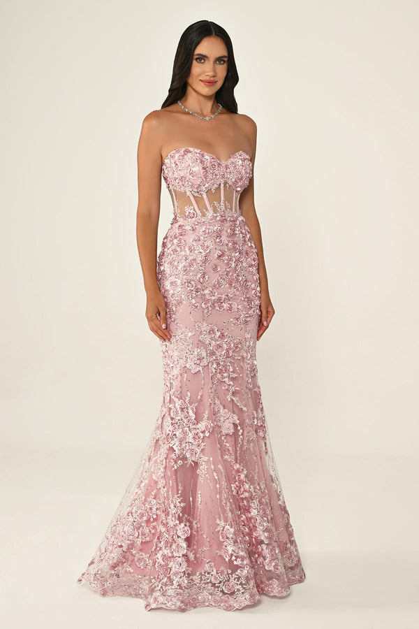 Transparent Strapless Dress with Belt