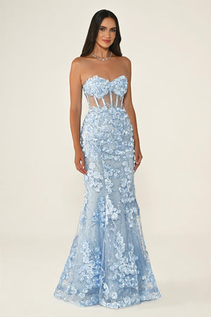 Transparent Strapless Dress with Belt