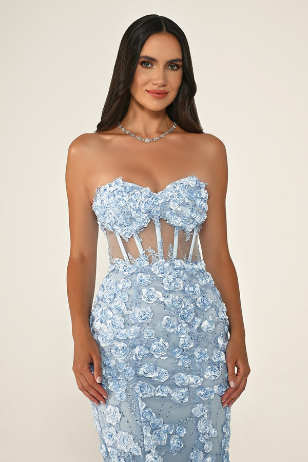 Transparent Strapless Dress with Belt