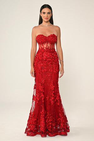 Transparent Strapless Dress with Belt