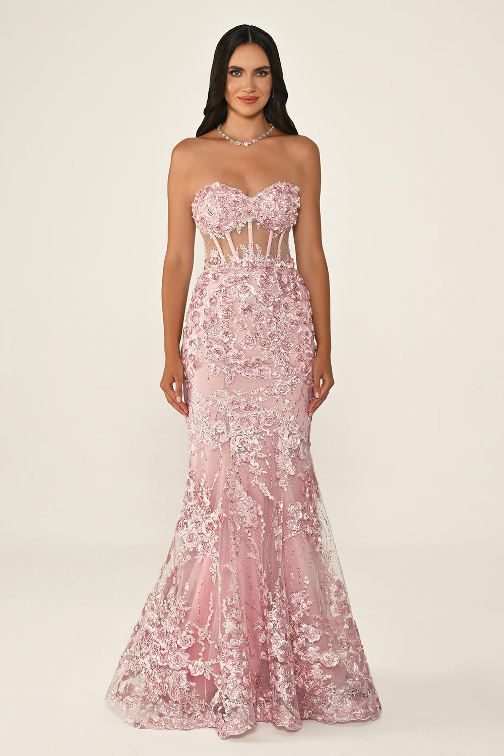 Transparent Strapless Dress with Belt