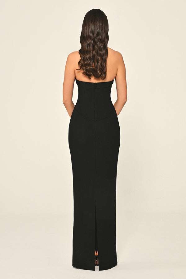 Halter Neck Embellished Crepe Long Dress