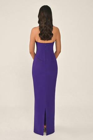 Halter Neck Embellished Crepe Long Dress