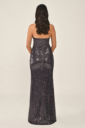 Halter Neck V-Neck Draped Sequin Long Dress