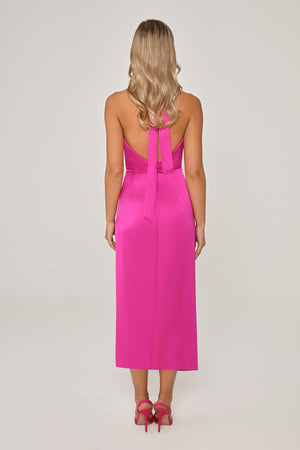 Halter Neck Cowl Neck Satin Midi Dress