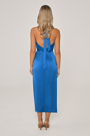 Halter Neck Cowl Neck Satin Midi Dress