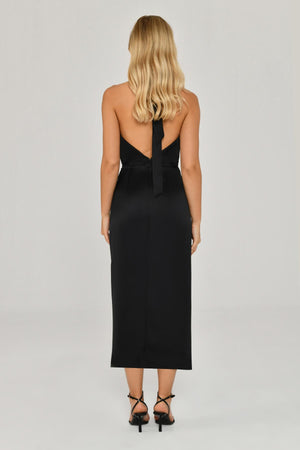 Halter Neck Cowl Neck Satin Midi Dress