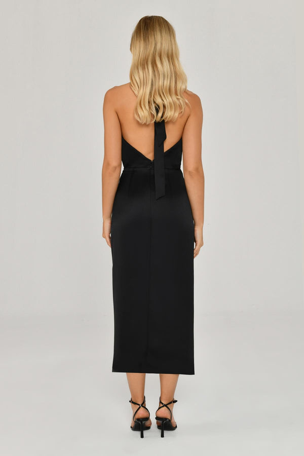 Halter Neck Cowl Neck Satin Midi Dress