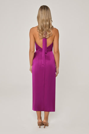 Halter Neck Cowl Neck Satin Midi Dress