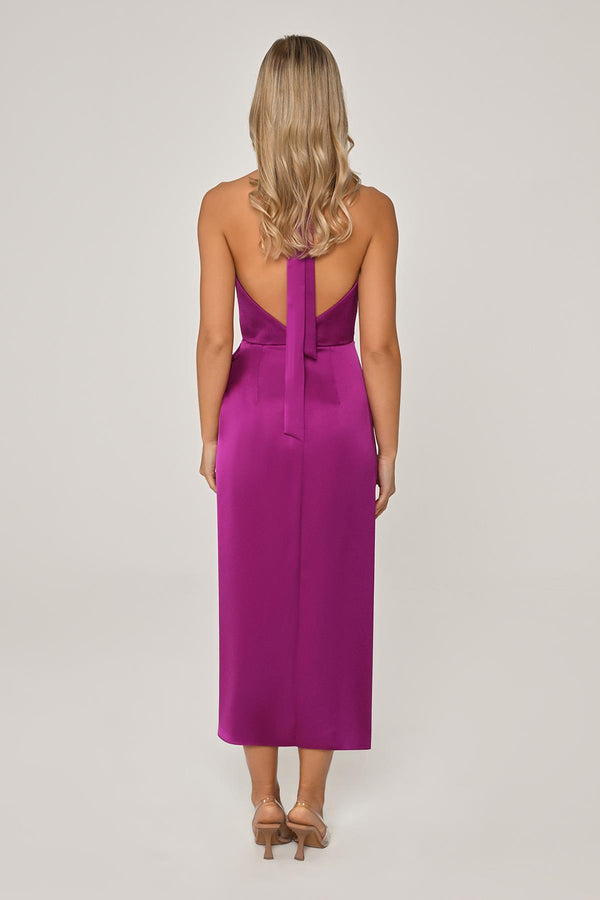 Halter Neck Cowl Neck Satin Midi Dress