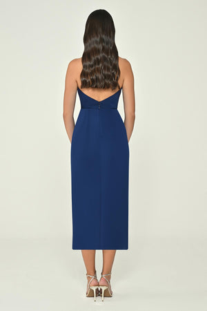 Halter Neck Cowl Neck Satin Midi Dress