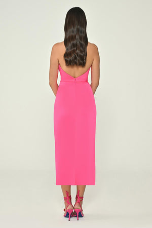 Halter Neck Cowl Neck Satin Midi Dress