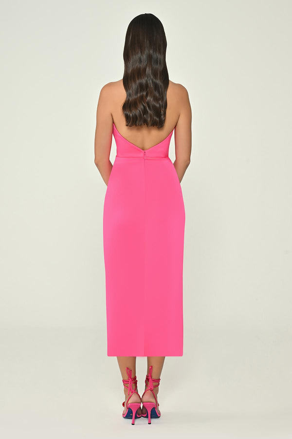 Halter Neck Cowl Neck Satin Midi Dress