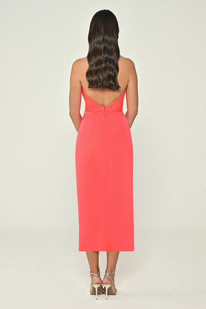 Halter Neck Cowl Neck Satin Midi Dress
