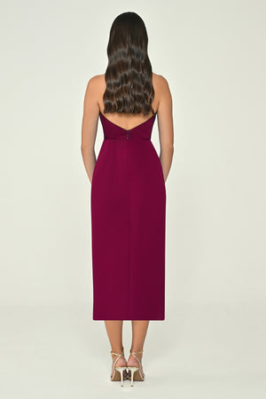 Halter Neck Cowl Neck Satin Midi Dress