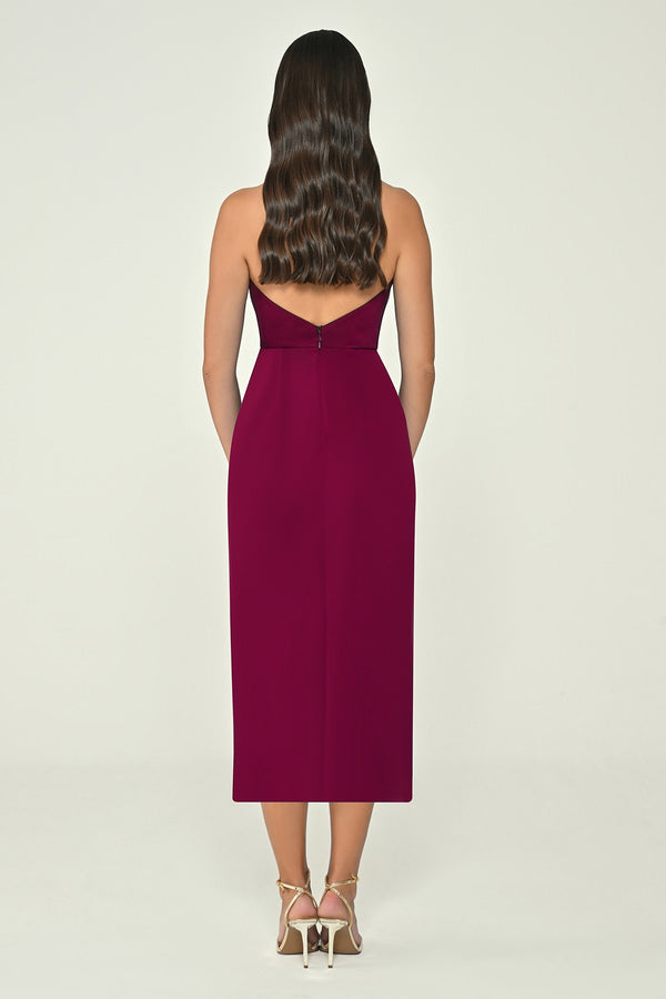 Halter Neck Cowl Neck Satin Midi Dress