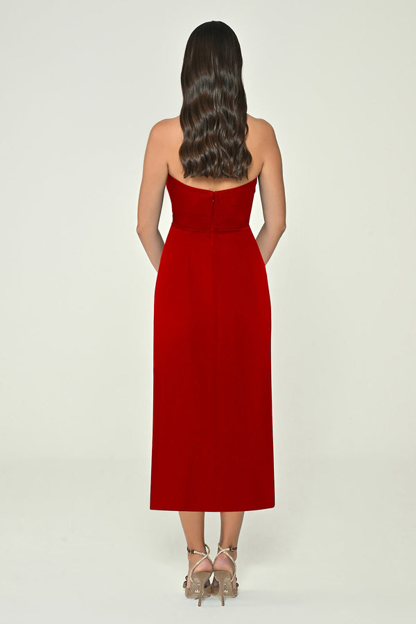Halter Neck Front Slit Satin Midi Dress