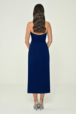 Halter Neck Front Slit Satin Midi Dress