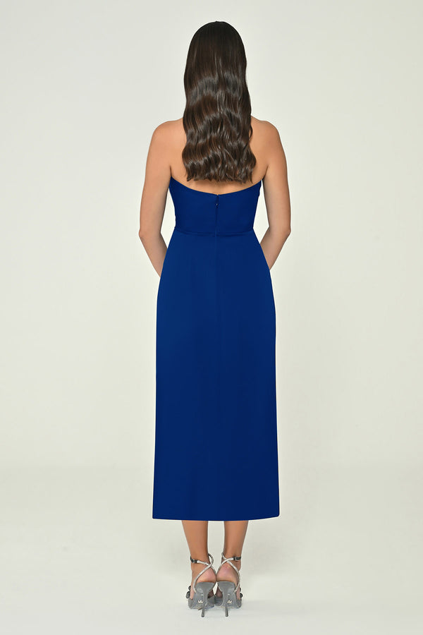 Halter Neck Front Slit Satin Midi Dress