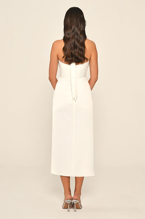 Halter Neck Front Slit Satin Midi Dress