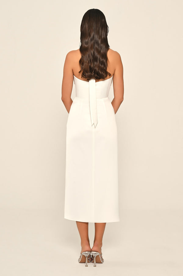 Halter Neck Front Slit Satin Midi Dress