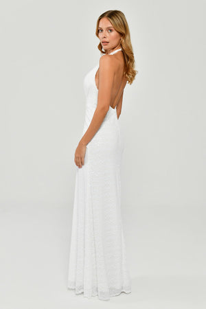 Halter Neck Backless Sequin Maxi Dress with Fringe Detail