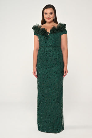 Floral Boat Neck Sequin Long Dress