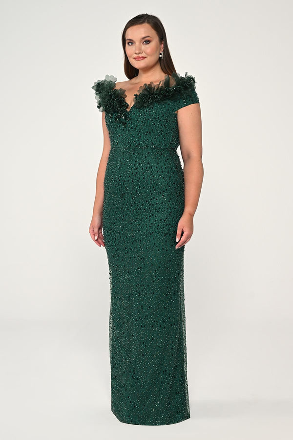 Floral Boat Neck Sequin Long Dress
