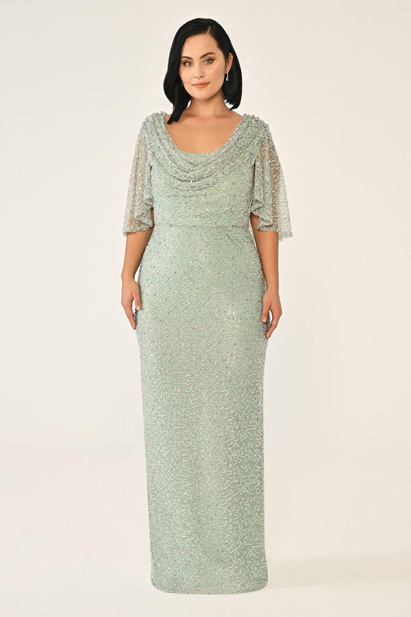 Cowl Neck Shawl Short Sleeve Sequin Long Dress