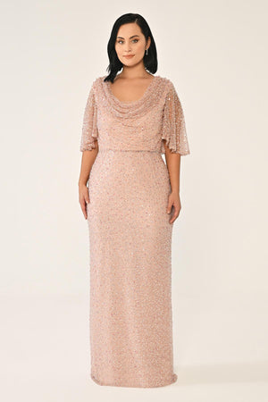 Cowl Neck Shawl Short Sleeve Sequin Long Dress