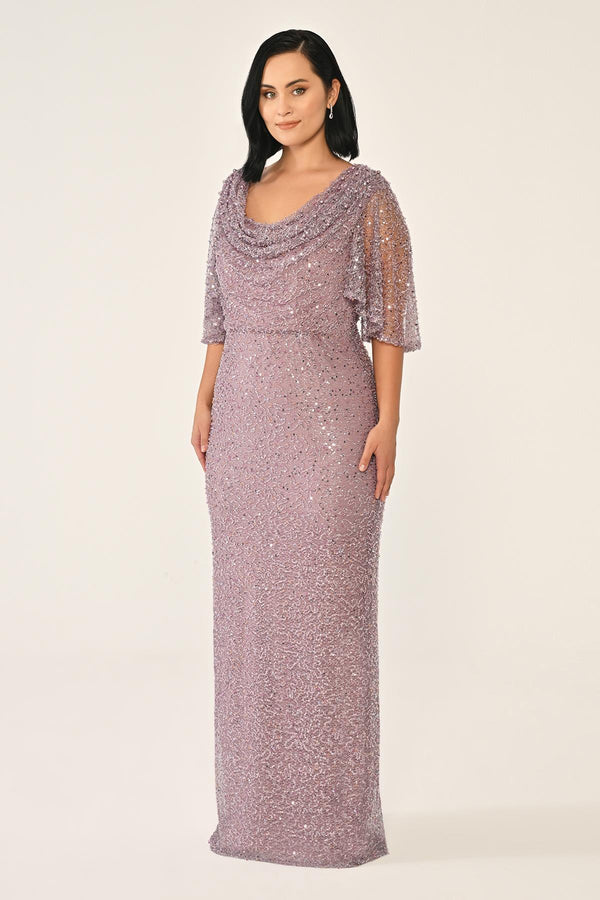 Cowl Neck Shawl Short Sleeve Sequin Long Dress