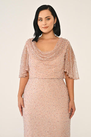 Cowl Neck Shawl Short Sleeve Sequin Long Dress