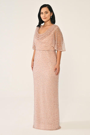 Cowl Neck Shawl Short Sleeve Sequin Long Dress