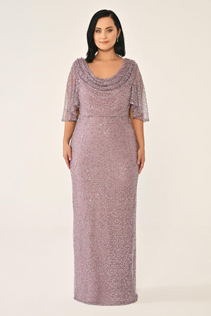 Cowl Neck Shawl Short Sleeve Sequin Long Dress