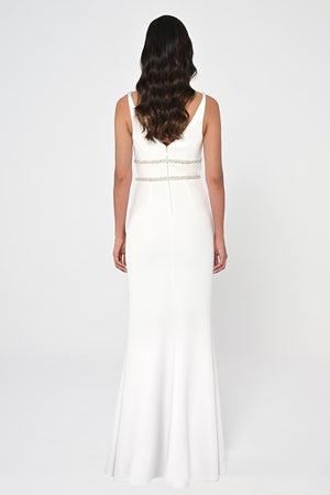Deep V-Neck Embroidered Waist Long Dress
