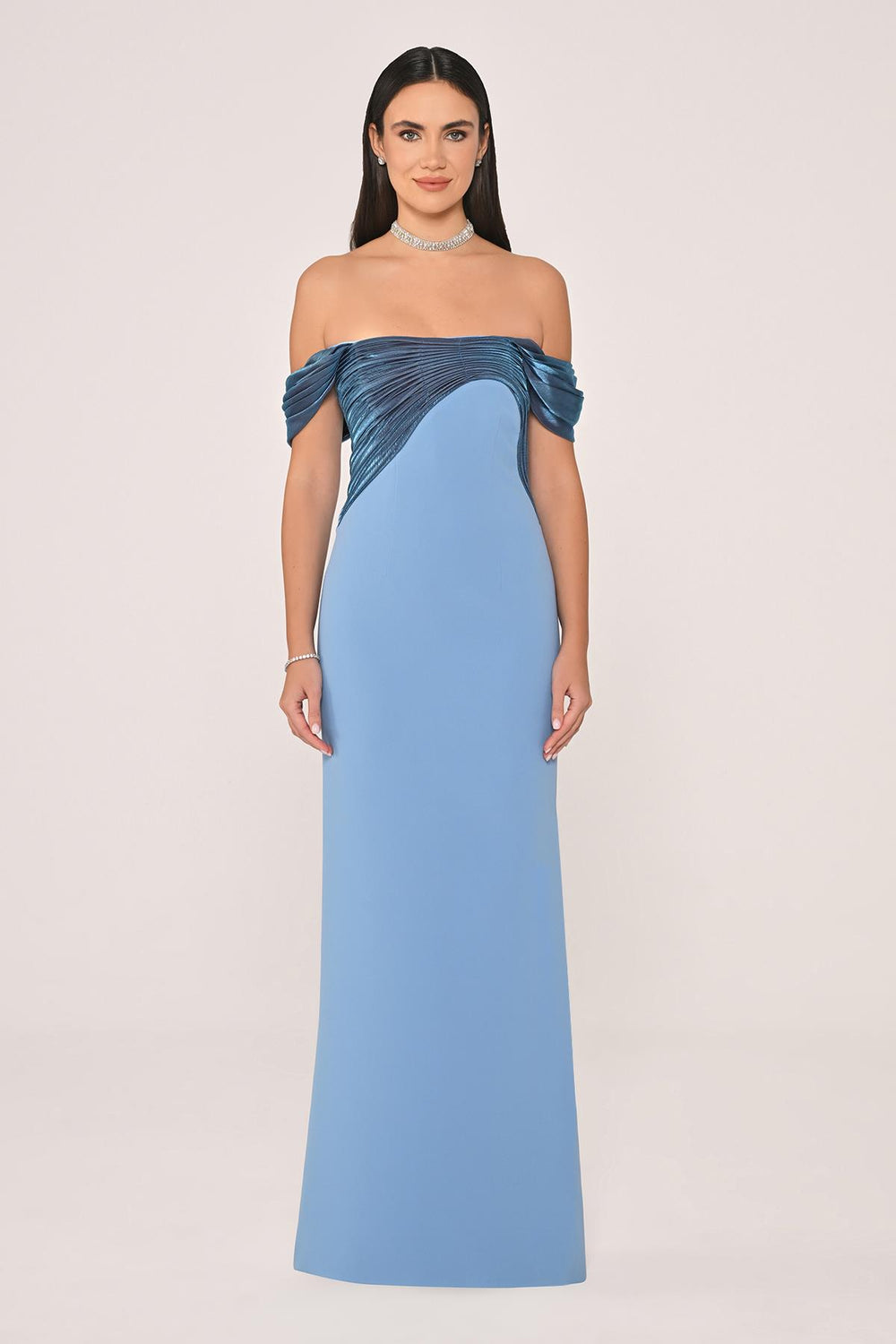 Dropped Shoulder Satin Collar Crepe Maxi Dress