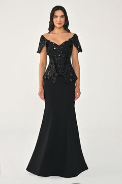 Sequin Fishtail Gown with Dropped Shoulder