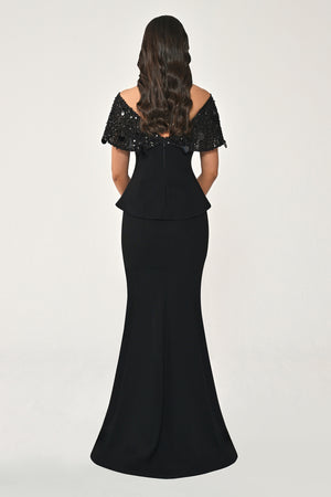 Sequin Fishtail Gown with Dropped Shoulder