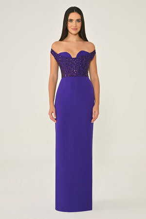 Drop Shoulder Crepe Maxi Dress with Embellishment