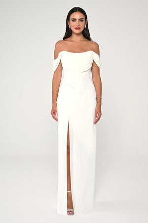 Low-Shoulder Side-Slit Long Dress