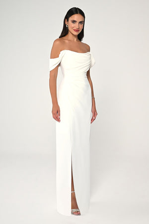 Low-Shoulder Side-Slit Long Dress