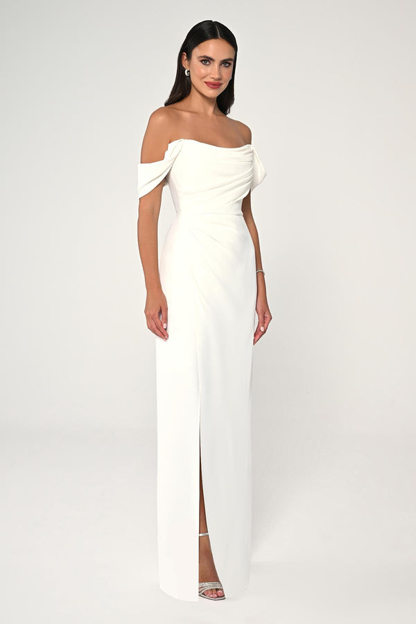 Low-Shoulder Side-Slit Long Dress