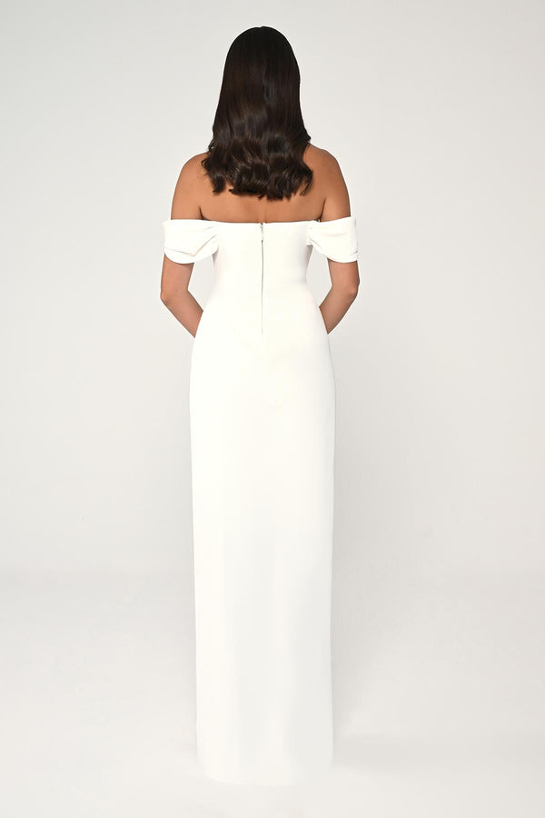 Low-Shoulder Side-Slit Long Dress