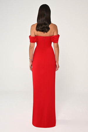Low-Shoulder Side-Slit Long Dress
