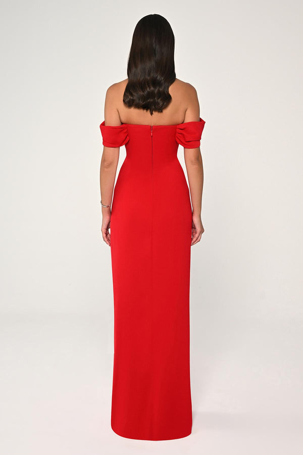 Low-Shoulder Side-Slit Long Dress