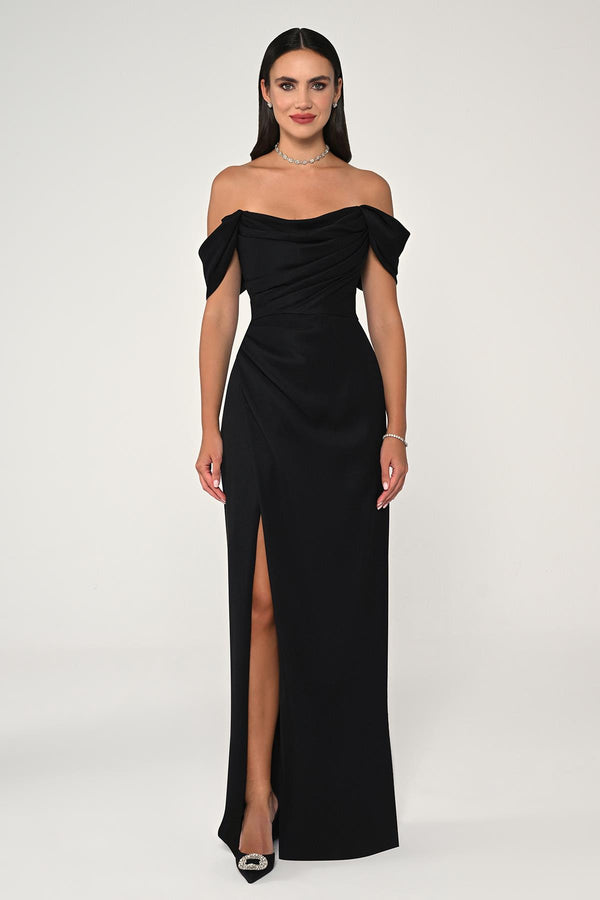 Low-Shoulder Side-Slit Long Dress
