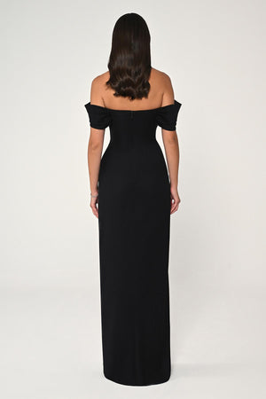 Low-Shoulder Side-Slit Long Dress
