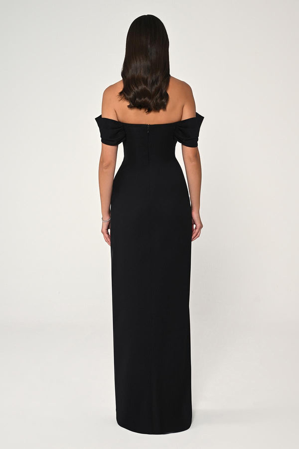 Low-Shoulder Side-Slit Long Dress