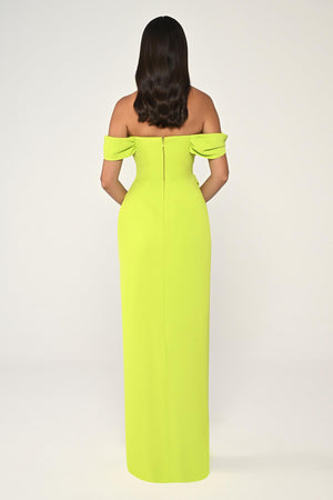 Low-Shoulder Side-Slit Long Dress